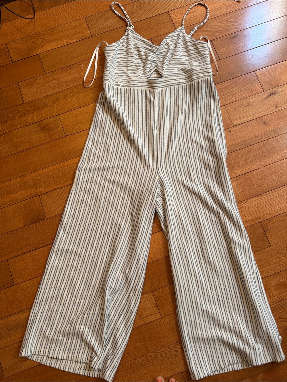 Loft Striped Cream & Navy Wide-Leg Jumpsuit